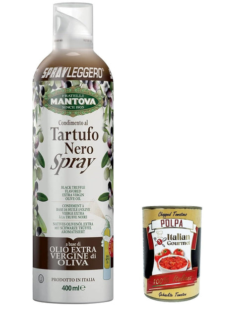 Mantova Saucen & Marinaden 3x Sprayleggero Tartufo Schwarze Sprühtrüffel in extra jungfräulichem Olivenöl 400 ml - italienisches Sprayöl - 100% natürliches, leicht, 100% einfach + Italian Gourmet polpa 400g 8006830990322