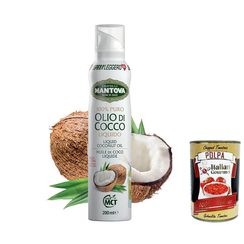 Mantova SPRAYLEGGERO 100% Kokosöl Spray 200 ml durch die Praktische Sprühflasche Können Sie bis zu 90% des Öls Einsparen + Italianm Gourmet polpa 400 g italienisch Original