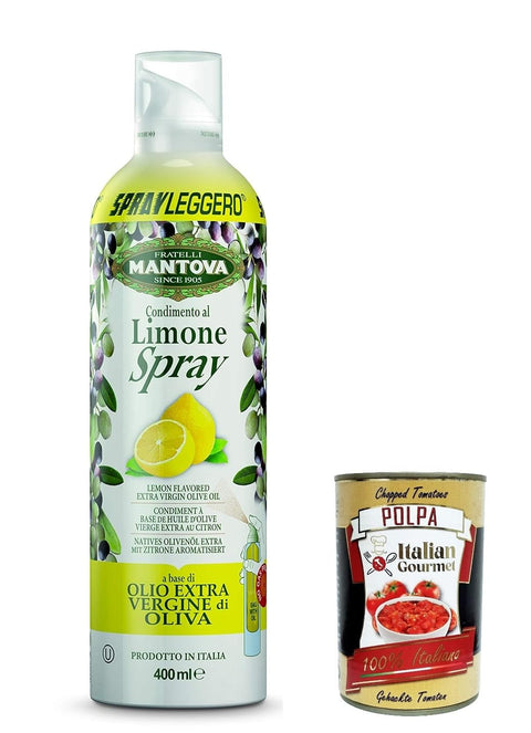 Mantova Saucen & Marinaden 6x SPRAYLEGGERO Natives Olivenöl Extra Aromatisiert mit Zitrone 400 ml - durch die Praktische Sprühflasche Können Sie bis zu 90 % des Öls Einsparen + Italian gourmet polpa 400g 8006830990629