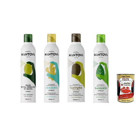 Mantova Trüffel Mantova Ölspray Set mit italienischem Geschmack, natives Olivenöl, Ingwer, Trüffel, Basilikum, 4 x 200 ml italienisch Original