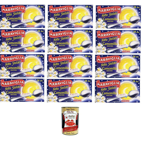Maraviglia Notte Stellata Kräutertee Maraviglia Notte Stellata Camomilla Setacciata, Sternennacht gesiebte Kamille, 20 Filter 12x 32gr Original italienisch inkl. Italian Gourmet Polpa 400g 8032804040014