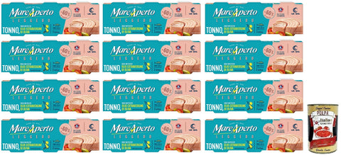 Mare Aperto Tonno Leggero Thunfisch nur mit einem Schuss nativem Olivenöl extra und einer Prise Salz ( Dose) 3x60 g 12x italienisch Original Pastasauce + gratis