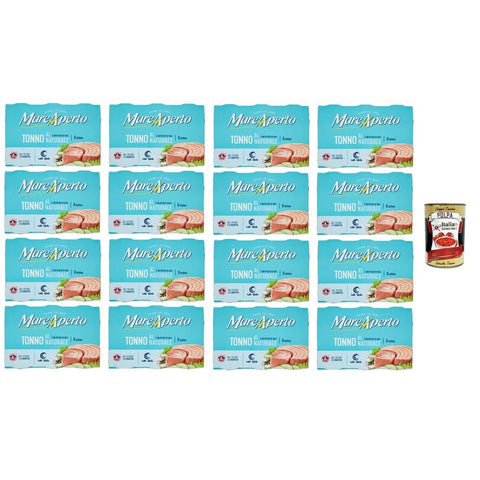 Mare Aperto Koch- & Backzutaten Mare Aperto Tonno al Naturale con un pizzico di sale Natürlicher Thunfisch mit einer Prise Salz 16x 480gr Packung mit 6 80g-Dosen Original italienisch inkl. Italian Gourmet Polpa 400g 8032804040014