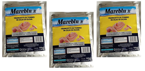 MAREBLU Trancetti di Tonno in Olio di Oliva Thunfisch Thunfischscheiben in Olivenöl Beutel 3x500g Original italienisch Feinkost