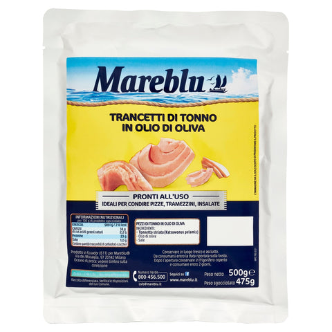 Mareblu Trancetti di Tonno in Olio di Oliva Thunfisch Thunfischscheiben in Olivenöl 500 g Beutel italienisch Original