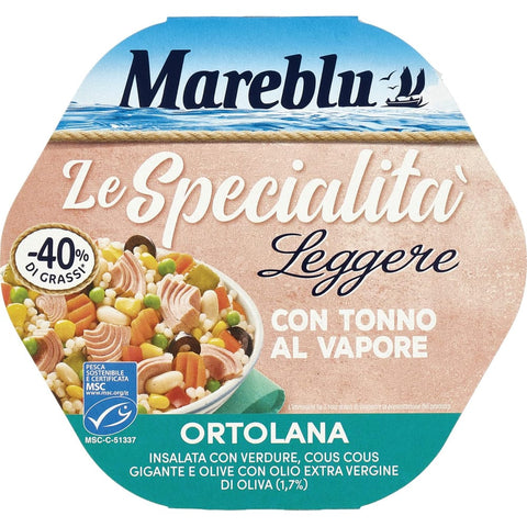 Mareblu Gemüsegerichte Mareblu Nutrimix Insalata con Tonno Leggera Ortolana Thunfischsalat mit Couscous, Gemüse und Oliven Dosen Essen Fertiggericht 220 g italienisch Original 8054729871214