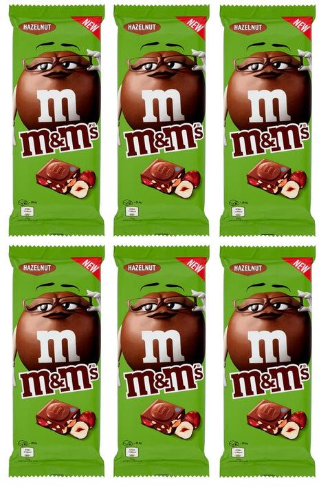 Mars Schokonüsse 6x M&M's Hazelnut Tafel Milchschokolade mit mini m&m's und Gehackte Haselnüsse 165g 5000159516297