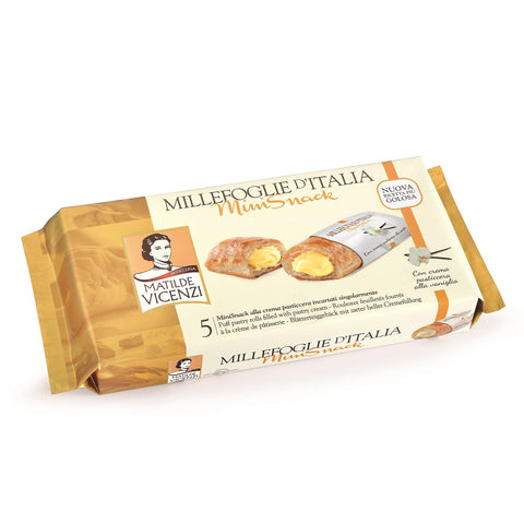 Vicenzi MilleFoglie D'Italia Mini Snack mit heller Cremefüllung, Italienisches Blätterteiggebäck mit zarter heller 16x125g Original italienisch