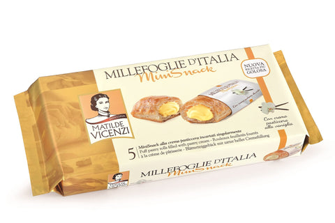 Vicenzi MilleFoglie D'Italia Mini Snack mit heller Cremefüllung, Italienisches Blätterteiggebäck mit zarter heller 16x125g Original italienisch