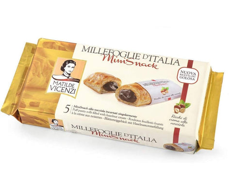 Matilde Vicenzi Kekse 12x Matilde Vicenzi Millefoglie d'Italia Mini Snack Nocciola kekse mit Haselnusscreme 125g Blätterteig 8000350001124