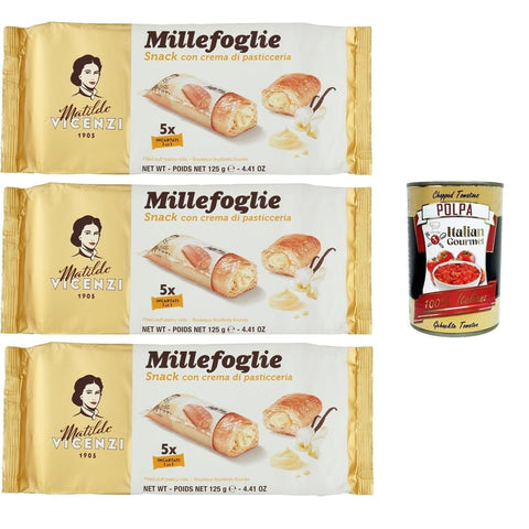 Matilde Vicenzi Snack Kuchen & Backwaren Matilde Vicenzi millefoglie snack alla crema pasticcera, Blätterteigbacken, knusprige und zarte, snack gefüllt von Pudding creme 3x 125 g italienisch Original 8032804040014