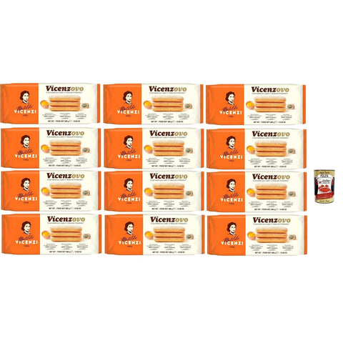Matilde Vicenzi Snack Kuchen & Backwaren Matilde Vicenzi Savoiardi Vicenzovo, Traditionelle, einfache und leichte Kekse, hergestellt mit 26% frischen Eiern, Zucker und Mehl, 12x 300 g Original italienisch inkl. Italian Gourmet Polpa 400g 8032804040014