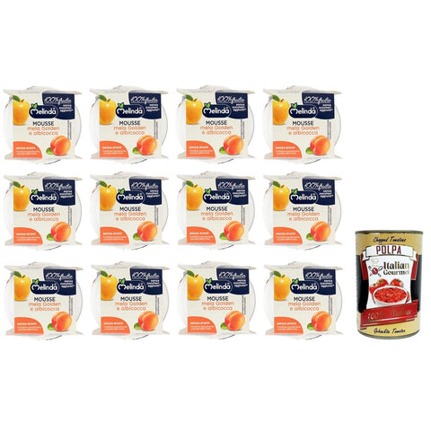 Melinda Mousse Obst Melinda Mousse Mela Golden e Albicocca,100% Natürliches Fruchtpüree,Goldenes Apfel Aprikosen Mousse ( 2 x 100 g ) italienisch Original 8007049920148