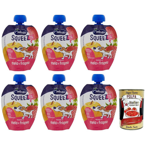 Melinda Obst Melinda Mela Fragola Squeez 100% Frucht,Apfel- und Erdbeerpüree,Obst zum Auspressen,90g 6x Original italienisch inkl. Italian Gourmet Polpa di Pomodoro 400g Dose 8007049400169
