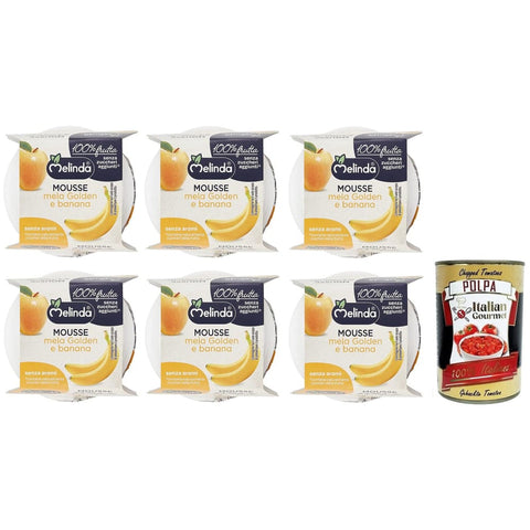 Melinda Obst Melinda Mousse Mela Golden e Banana,100% Natürliches Fruchtpüree,Goldenes Apfel-Bananen-Mousse ( 2 x 100g ) 6x Original italienisch inkl. Italian Gourmet Polpa di Pomodoro 400g Dose 8007049920131