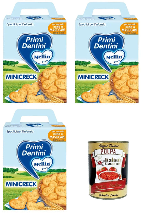Mellin Mini Creck Primi Dentini Mini Creck Erste Zähne 3x 180 g Abgepackte Gebäckstücke italienisch Original