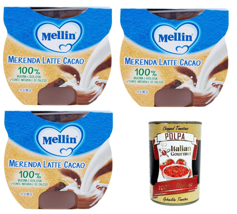 Mellin Frucht, Getreide & Joghurt Zubereitungen Mellin Merenda Latte e Cacao al Cucchiaio Milch- und Kakaosnack mit Löffel 3x200gr (2x100gr) + Italian Gourmet polpa 400g 0