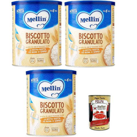 Mellin Snack Kuchen & Backwaren Mellin Biscotto Granulato, 3x 400g Original italienisch inkl. Italian Gourmet Polpa 400g 8000050565605