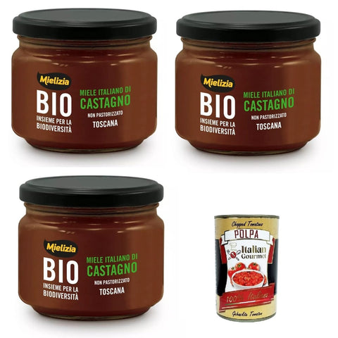 Mielizia Miele Honig Mielizia Miele Italiano di Castagno Non pastorizzato Unpasteurisierter italienischer Kastanienhonig 3x300 g italienisch Original Pastasauce + kostenlos polpa 400 g 8032804040014