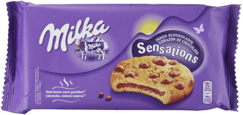 Milka Sensations Innen Schokoladig Cookie mit Schokostückchen und Schokoladencrèmefüllung 12x156g Original italienisch Kekse
