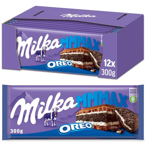 Milka Riegel Milka OREO Schokoladentafel Großtafel Zarte Milka Alpenmilch Schokolade mit knusprigem OREO Keks 12 x 300g italienisch Original 7622210464248