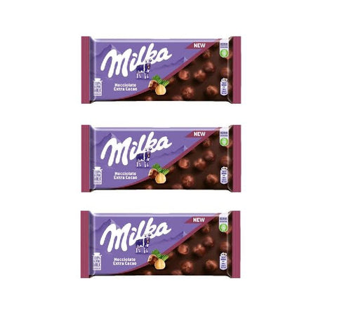 Milka Schokoladenriegel 3x Milka Nocciolato Extra Cacao Riegel mit 100 % Alpenmilch und Kakao 100gr 7622202040450