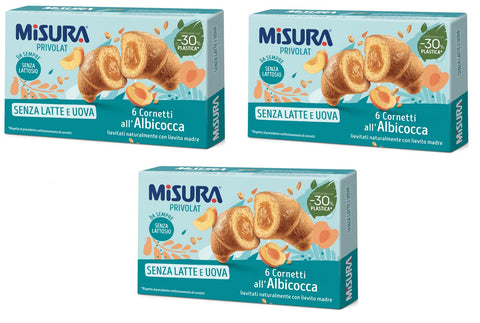 Misura Privolat Cornetti all'Albicocca Senza Latte e Uova Croissants mit Aprikosenfüllung ohne Milch und Ei 3x290g Original italienisch Gebäck