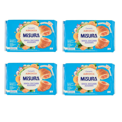 Misura Abgepackte Gebäckstücke 4x Misura Dolcesenza Cornetti all'Albicocca Extra Aprikosenfüllung – Extra Geschmack – Ohne Zuckerzusatz 8002590102043