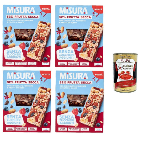 Misura Barretta Brot & Backwaren Misura Barretta con Frutta Secca Cioccolato Fondente e Frutti di BoscoRiegel mit Trockenfrüchten dunkler Schokolade und Beeren | Ohne Zuckerzusatz 4x120 g 8032804040014