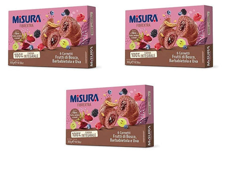 Misura Fibraextra Cornetti integrali Kuchen mit Beeren Trauben Vollkorn 3x 300g Original italienisch
