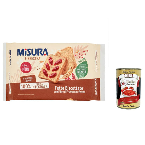 Misura Fette Zwieback Misura Fette Integrali Fibraextra Zwieback mit Weizenfasern und Hafer 320 g 3x italienisch Original Kekse + kostenlos polpa 400 g 8002590043148