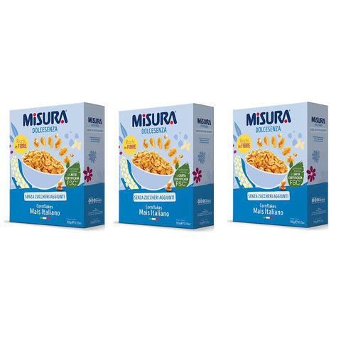 Misura Dolcesenza Knusprige und Goldene Cornflakes Italienischer Mais Ohne Zuckerzusatz 3x350g Original italienisch Kaltes Müsli
