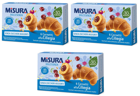 Misura Dolcesenza Cornetti alla Ciliegia Senza Zuccheri Aggiunti Croissant mit Kirschfüllung Ohne Zuckerzusatz 290g 3x Original italienisch