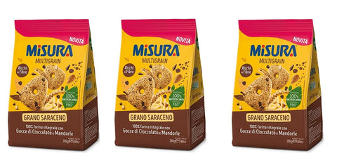 Misura Multigrain Grano Saraceno Vollkornkekse mit Schokoladentropfen und Mandeln 3x280g Original italienisch
