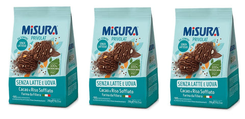 Misura Privolat Cacao e Riso Soffiato Kekse mit Puffreis und Kakao ohne Milch und Eier biscuits 3x 290g Original italienisch