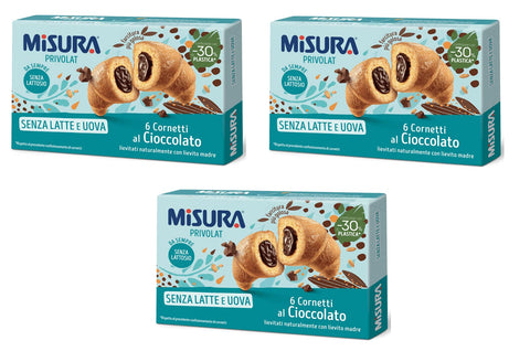 Misura Privolat Cornetti al Cioccolato Senza Latte e Uova Croissants mit Schokoladenfüllung ohne Milch und Ei 290g 3x Original italienisch