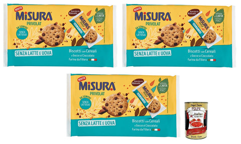 Misura Privolat Kekse mit Müsli und Schokoladentropfen Ohne Milch Laktosefrei und ohne Eier Packung mit 3x 280g italienisch Original