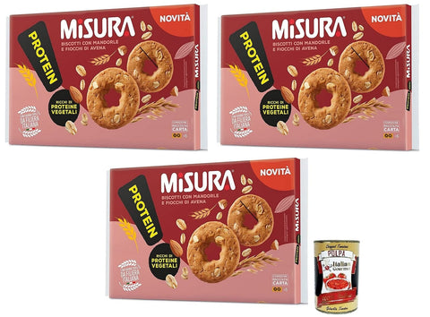 Misura Kekse 3x Misura Proteinkekse mit Mandeln und Haferflocken,Reich an pflanzlichen Proteinen,Packung mit 260g + Italian Gourmet Polpa di Pomodoro 400g Dose 8002590081836
