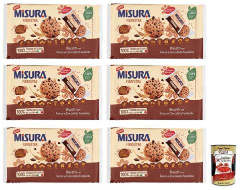 Misura Kekse 6x Misura Fibrextra,100% Vollkorn-Mürbeteig,Kekse mit dunklen Schokoladentropfen,Packung mit 280g, Italian Gourmet Polpa di Pomodoro 400g Dose 8002590081867