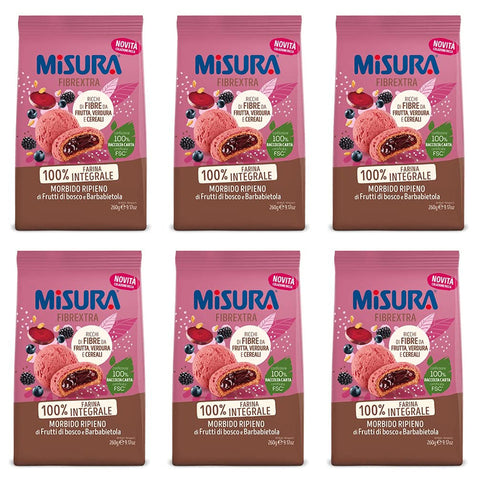 Misura Fibrextra Frollini Ripieni Vollkornkekse gefüllt mit Beeren und Rote Beete 260g 6x Original italienisch