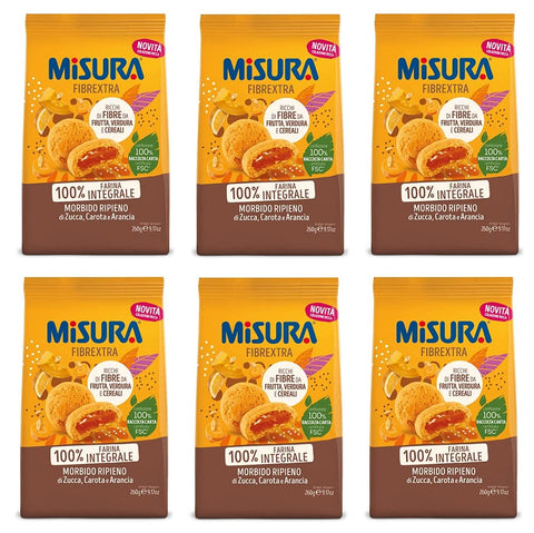 Misura Fibrextra Frollini Ripieni Vollkornkekse gefüllt mit Kürbis Karotte und Orange 260 g 6x italienisch Original