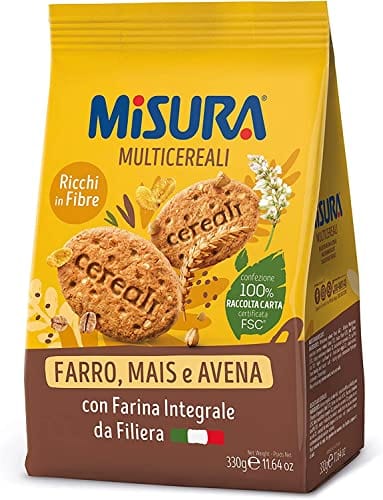 Misura Kekse 6x Misura Multigrain 6 cereali Biscotti integrali con cereali croccanti Vollkornkekse mit knusprigem Getreide 6 Getreide cookies biscuits 100% Italienische Kekse 330g 8002590043339
