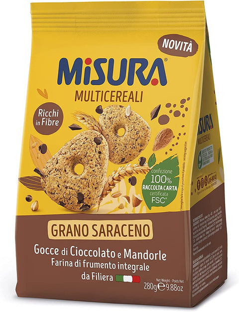 Misura Multigrain Grano Saraceno Vollkornkekse mit Schokoladentropfen und Mandeln 280g 6x Original italienisch