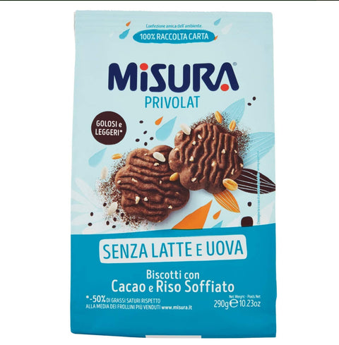 Misura Privolat Kekse mit Puffreis und Kakao ohne Milch und Eier 250 g 6x italienisch Original