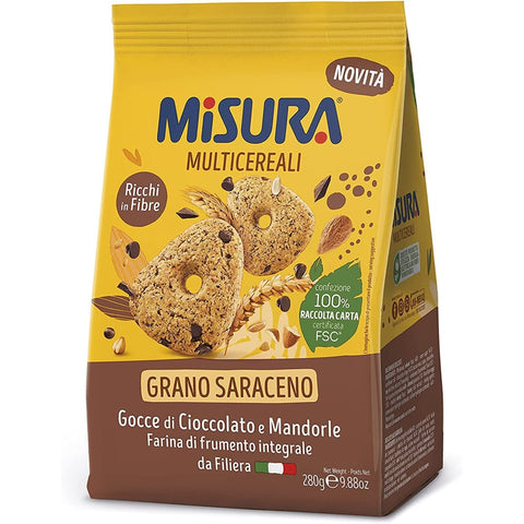 Misura Kekse Misura Multigrain Grano Saraceno Vollkornkekse mit Schokoladentropfen und Mandeln 280g 6x Original italienisch 8002590069384