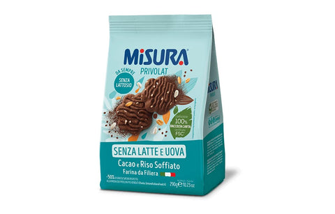 Misura Privolat Cacao e Riso Soffiato Kekse mit Puffreis und Kakao ohne Milch und Eier 290 g biscuits italienisch Original