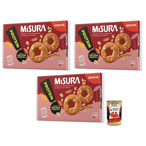 Misura Kekse Misura Proteinkekse mit Mandeln und Haferflocken Reich an pflanzlichen Proteinen Packung mit 260 g 3x italienisch Original Pastasauce + kostenlos Polpa di Pomodoro 8002590081836