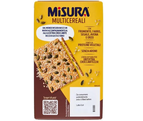 Misura Knabberartikel 10x Misura Multicereali cracker croccanti ai 5 cereali con semi di zucca,sesamo e quinoa Knusprige Fünfkorncracker mit Kürbiskernen, Sesamsamen und Quinoa 200gr