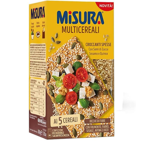 Misura Knabberartikel 10x Misura Multicereali cracker croccanti ai 5 cereali con semi di zucca,sesamo e quinoa Knusprige Fünfkorncracker mit Kürbiskernen, Sesamsamen und Quinoa 200gr