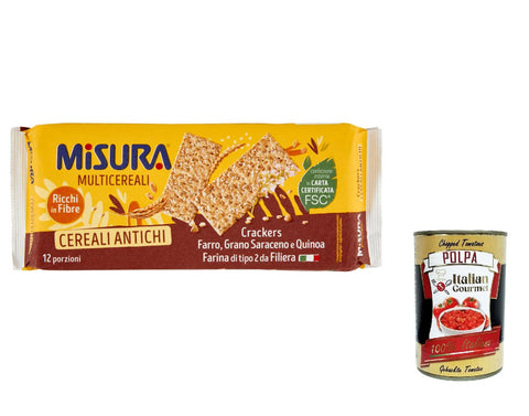 Misura Crackers ai Cereali Multigrain Getreide cracker - Dinkel Buchweizen und Quinoa 350 g 3x italienisch Original + gratis polpa 400 g